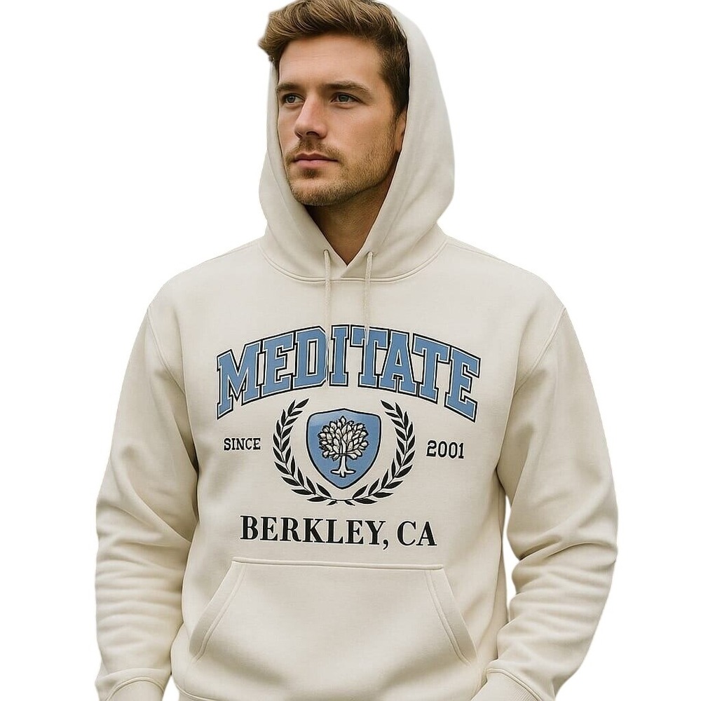 PacSun Meditate Hoodie Pullover Graphic Berkeley CA White Blue‎ Mens Size M